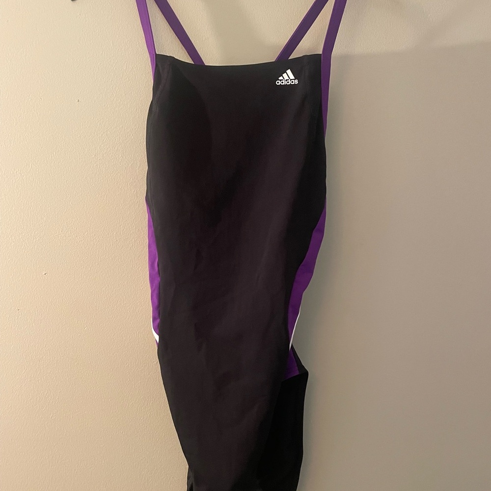 Adidas Black and Purple Athletic Swimsuit NWOT size 38